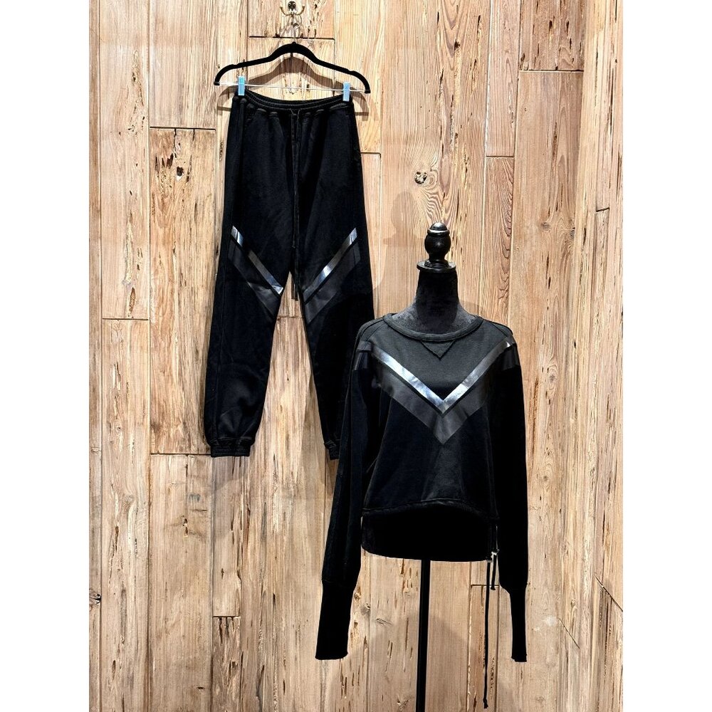 Roque Italy Womens Black Athleisure Top & Bottom Elevated Sweats Set XS-6 W/ Str